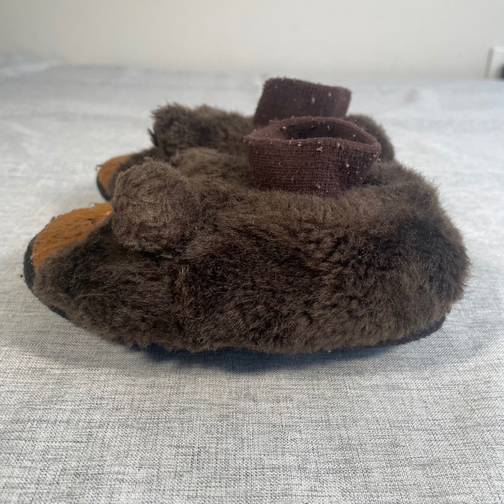 LL Bean Toddler Bear Slippers Size 7-8 Brown Fuzzy Warm Cozy - Picture 5 of 9